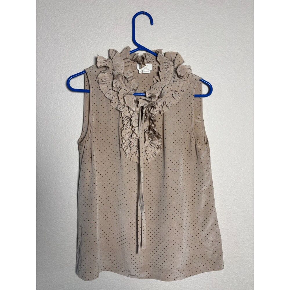 Kate Spade womens polka dot silk ruffle blouse brown size M